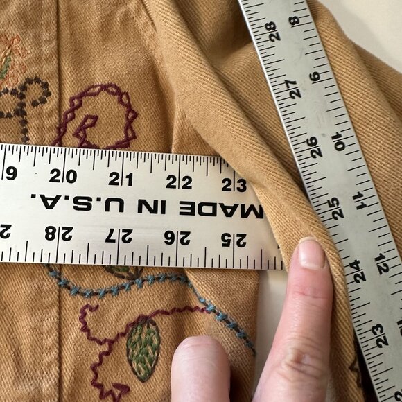 Womens Tan Embroidered Jacket Large 100% Cotton Denim & Co Pockets Button Up - Picture 6 of 8